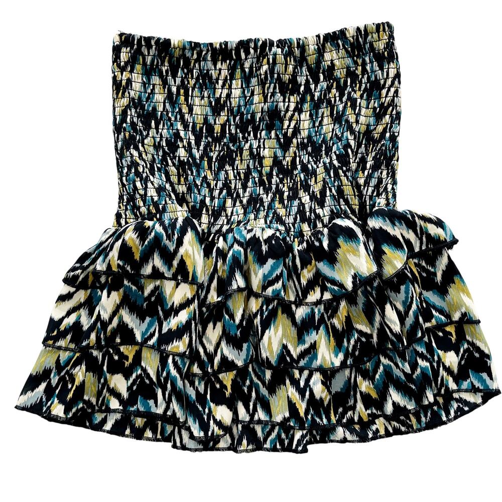 Olivaceous Y2K Mini Skirt Smock Ruffle Tier Chevron Green Black Medium NEW